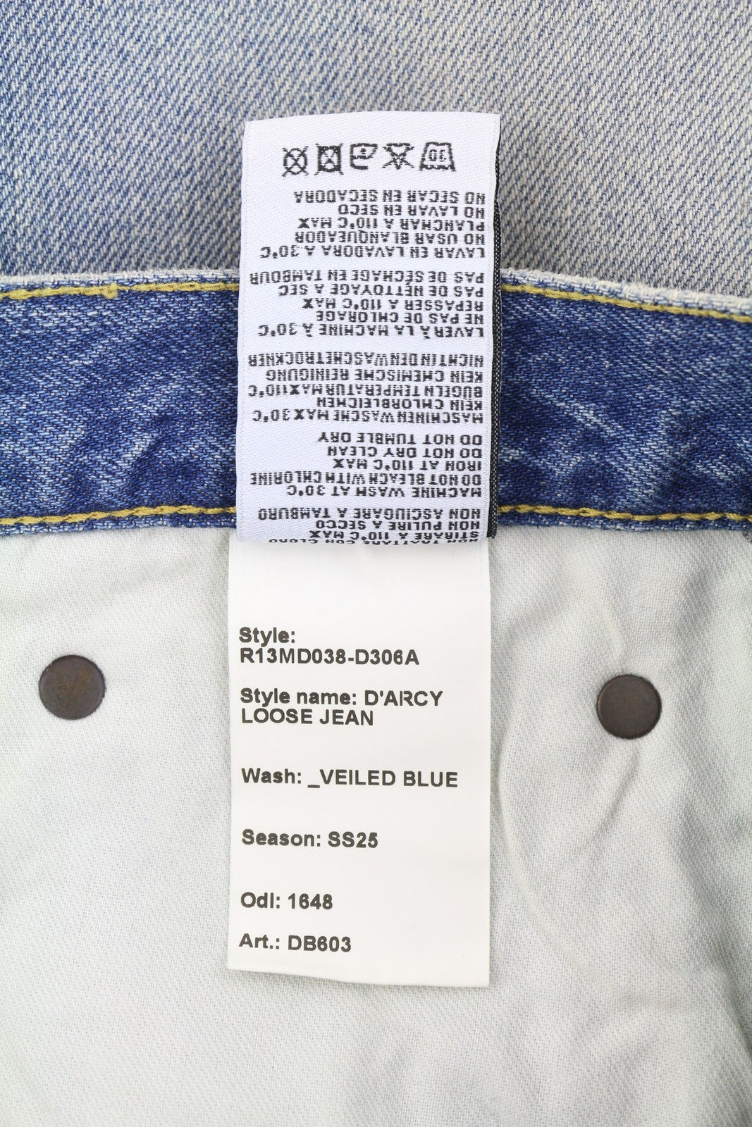 R13 D'Arcy Loose Men Jeans 33 Veiled Blue Whiskers Faded Dirty Look Zip SS25