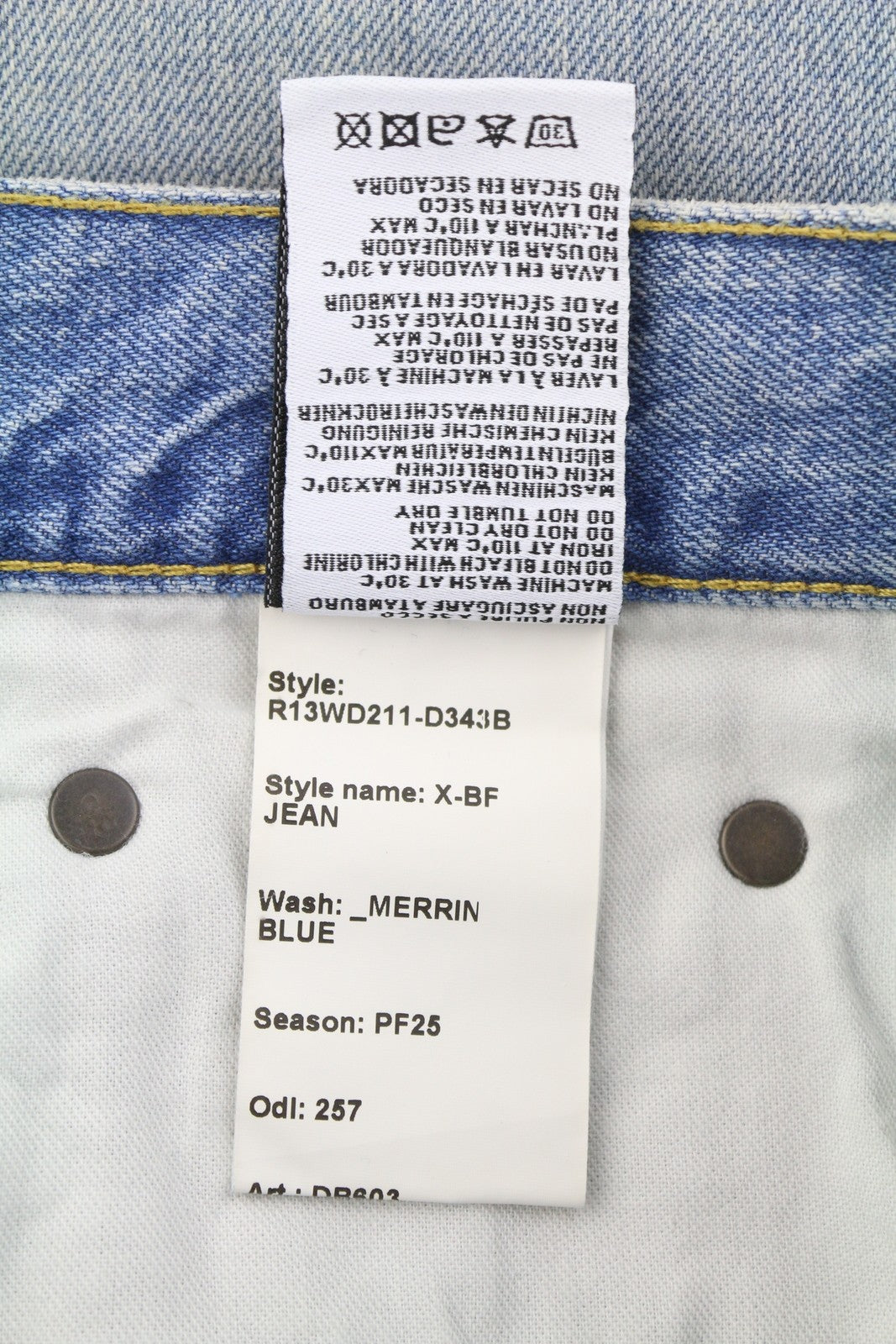 R13 X-BF Women Jeans 24 Merrin Blue Whiskers Faded Cropped Zip Fly PF25 RRP795