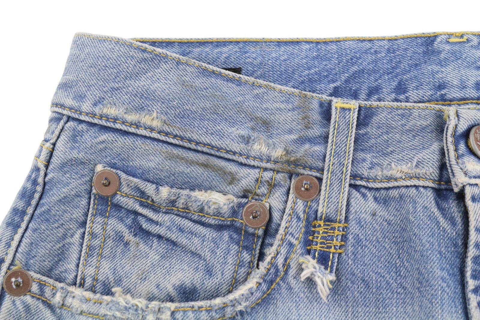 R13 X-BF Women Jeans 24 Merrin Blue Whiskers Faded Cropped Zip Fly PF25 RRP795