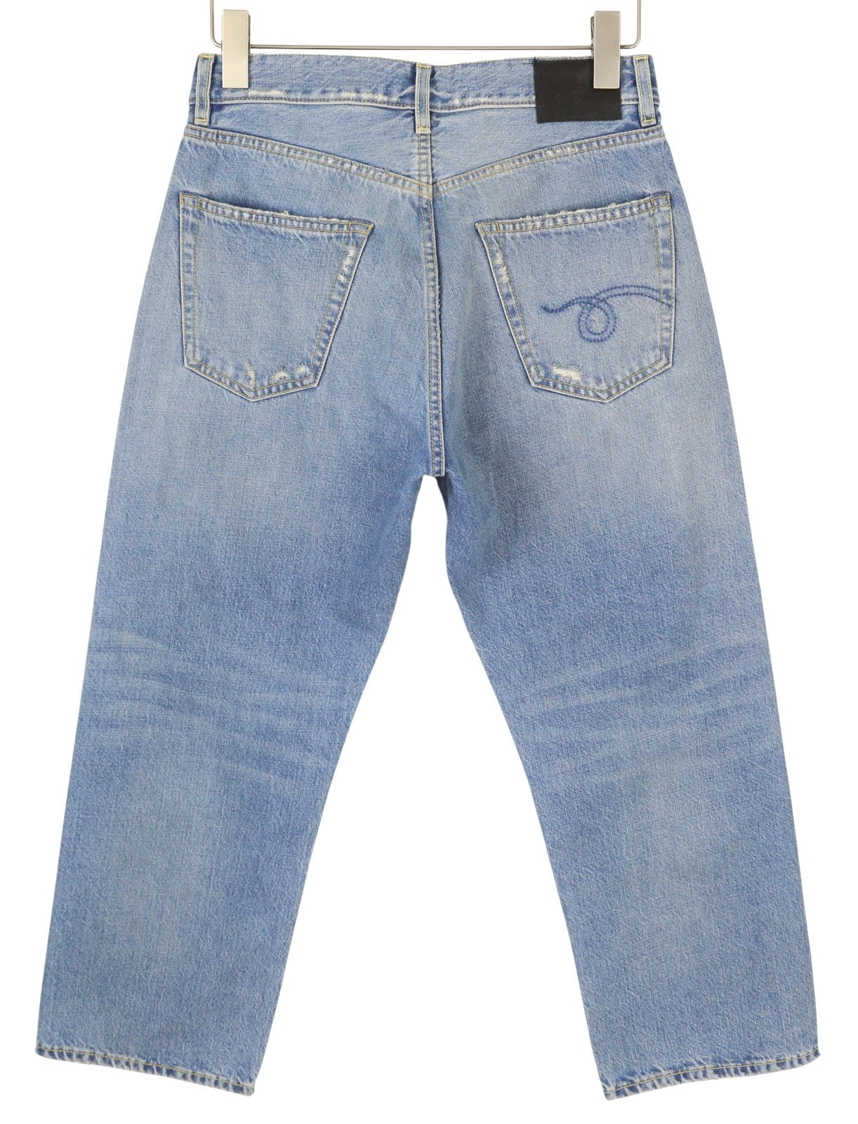 R13 X-BF Women Jeans 24 Merrin Blue Whiskers Faded Cropped Zip Fly PF25 RRP795