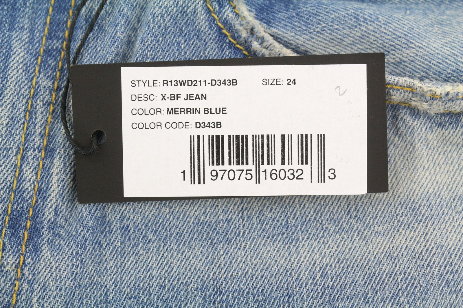 R13 X-BF Women Jeans 24 Merrin Blue Whiskers Faded Cropped Zip Fly PF25 RRP795