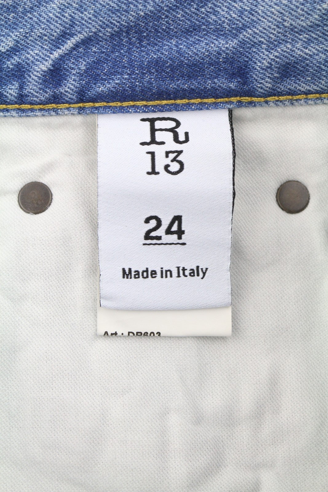 R13 X-BF Women Jeans 24 Merrin Blue Whiskers Faded Cropped Zip Fly PF25 RRP795