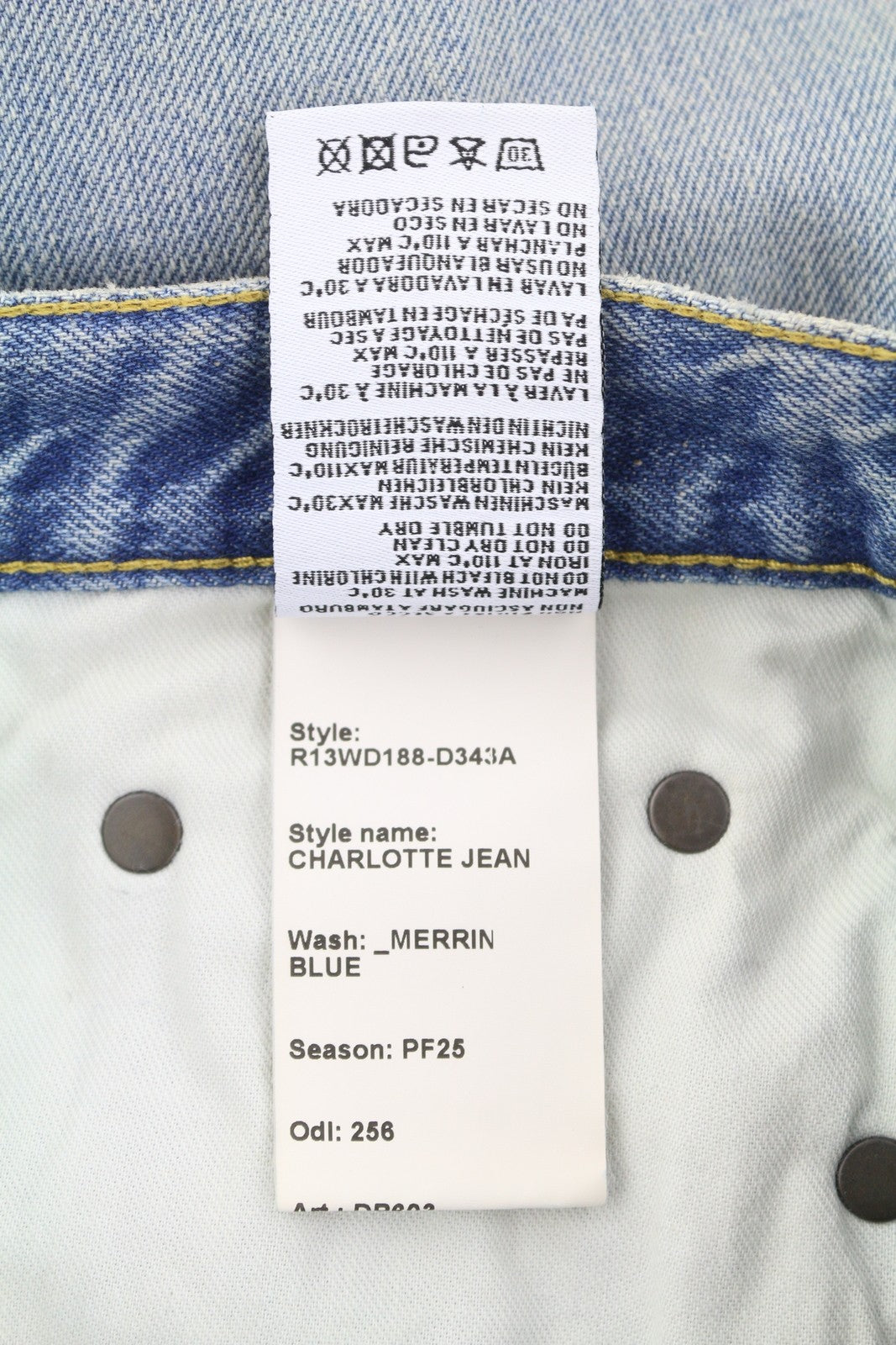 R13 Charlotte Women Jeans 25 Merrin Blue Faded Flared High Rise PF25 RRP795