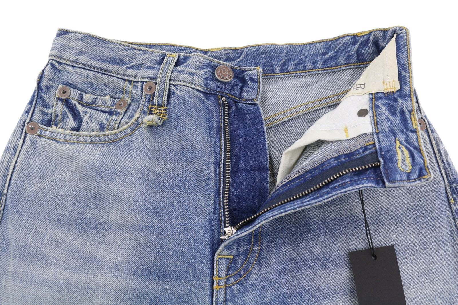 R13 Charlotte Women Jeans 25 Merrin Blue Faded Flared High Rise PF25 RRP795