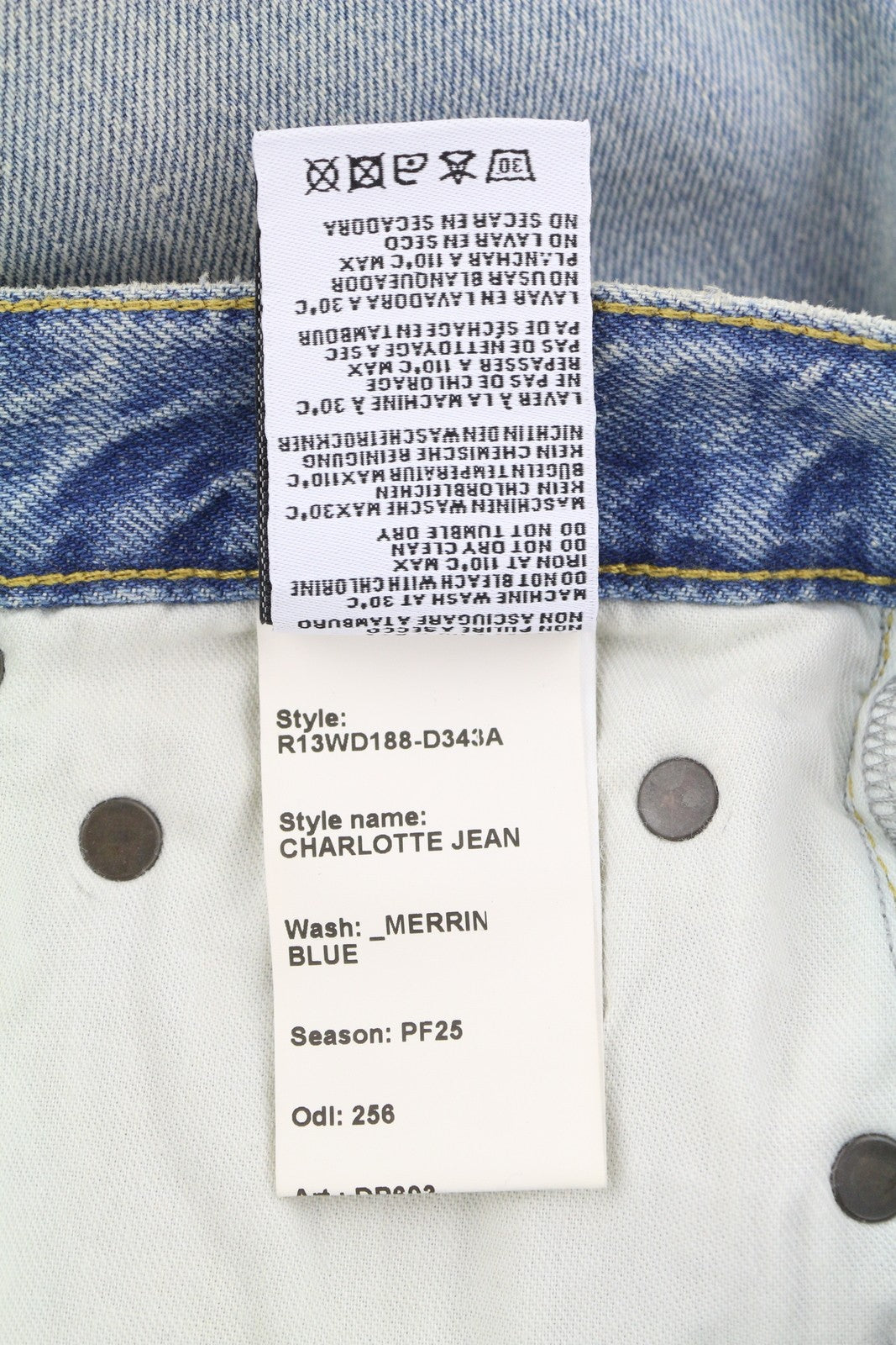 R13 Charlotte Women Jeans 26 Merrin Blue Faded Flared High Rise PF25 RRP795