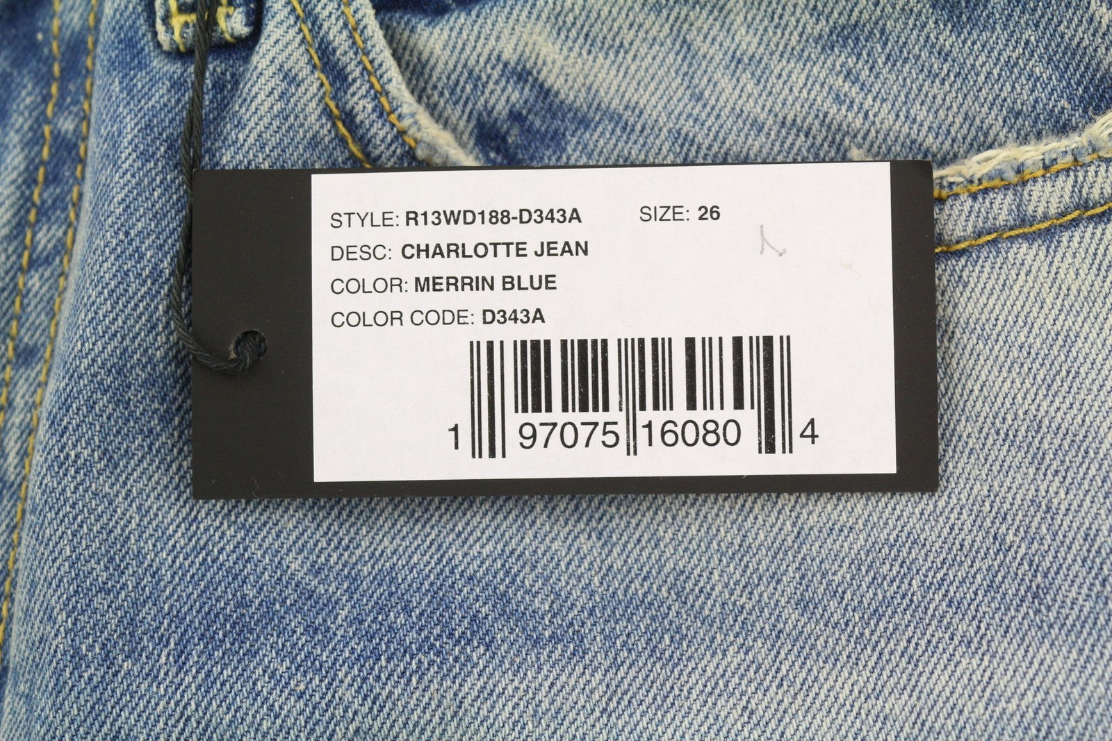 R13 Charlotte Women Jeans 26 Merrin Blue Faded Flared High Rise PF25 RRP795