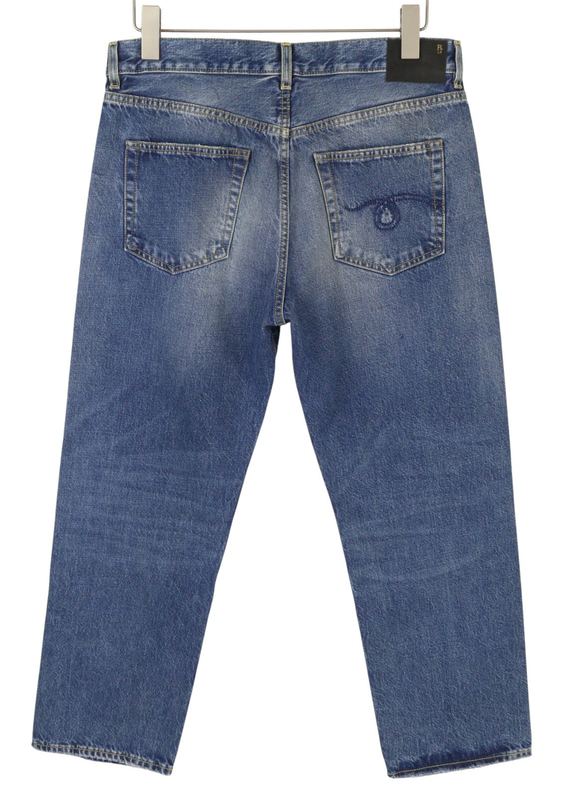 R13 Romeo Women Jeans 29 Kutton Blue Whiskers Faded Cropped Straight Fit FW25