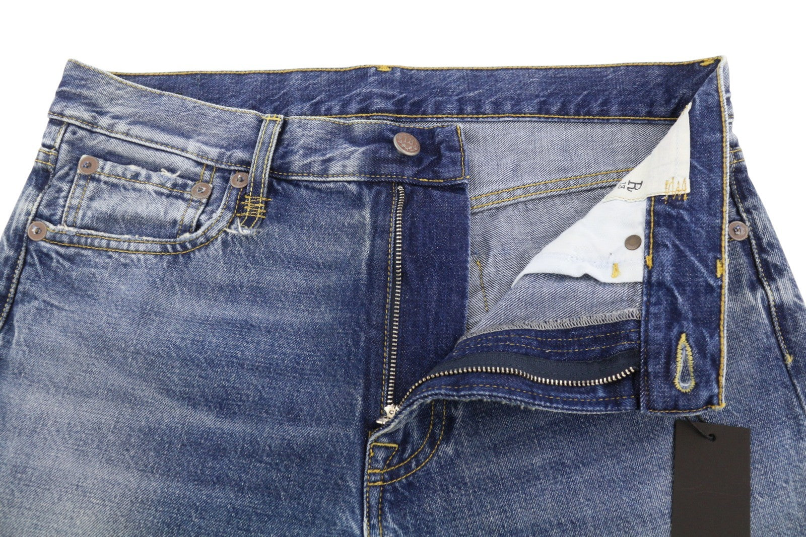 R13 Romeo Women Jeans 29 Kutton Blue Whiskers Faded Cropped Straight Fit FW25