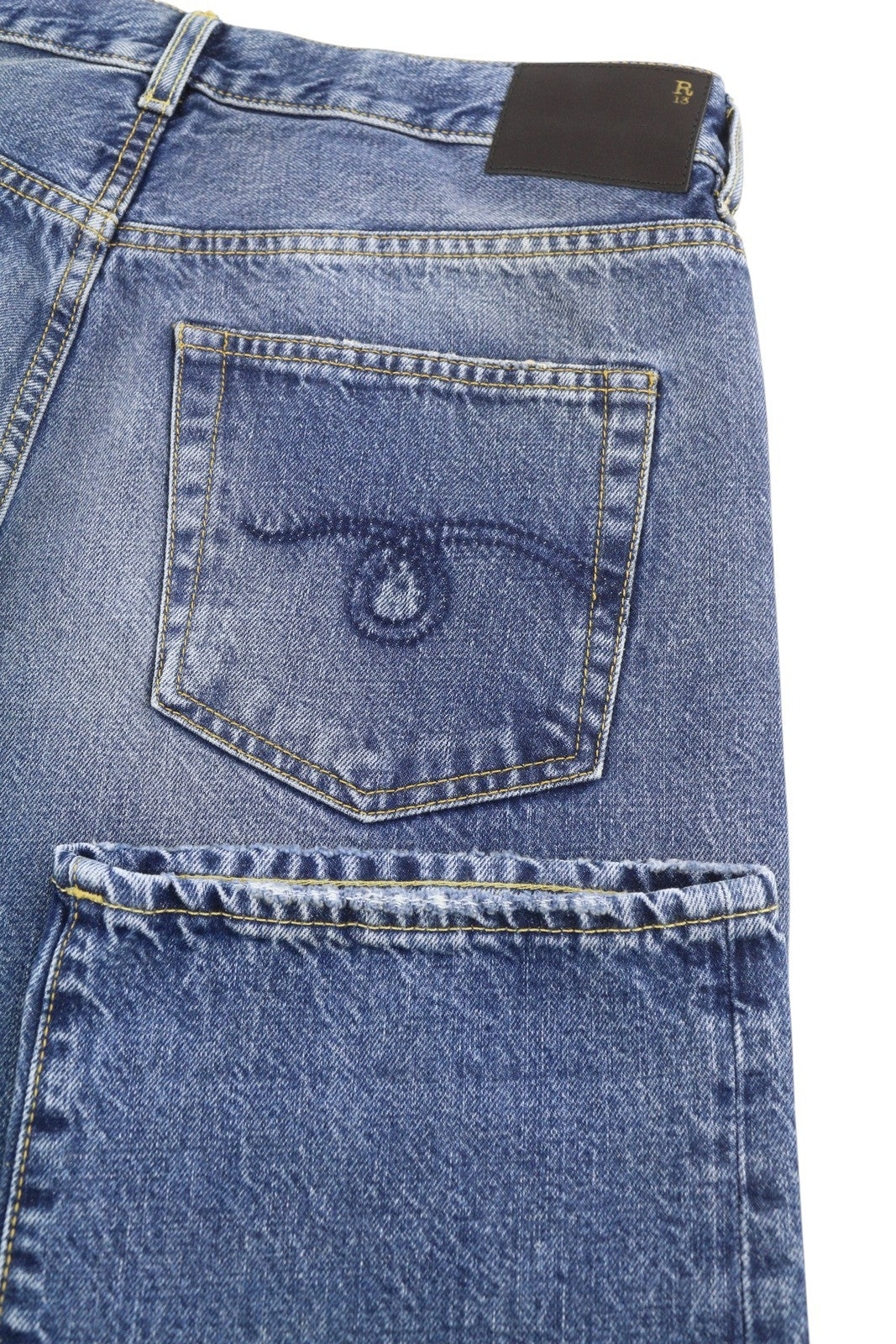 R13 Romeo Women Jeans 29 Kutton Blue Whiskers Faded Cropped Straight Fit FW25