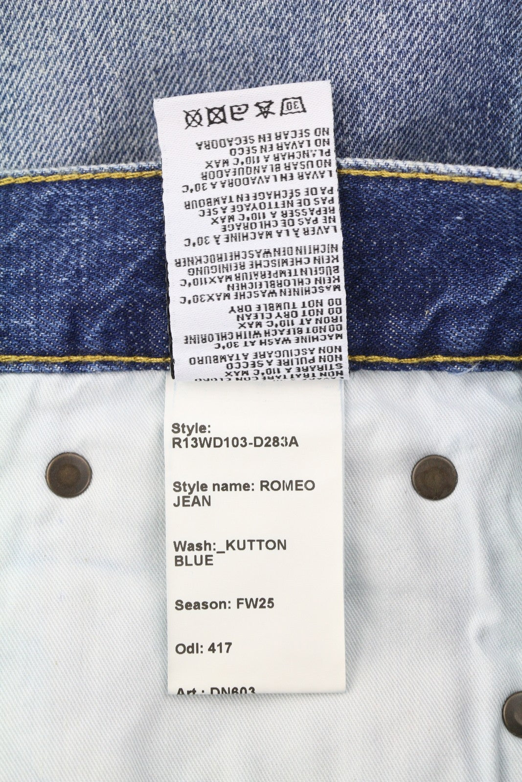 R13 Romeo Women Jeans 29 Kutton Blue Whiskers Faded Cropped Straight Fit FW25