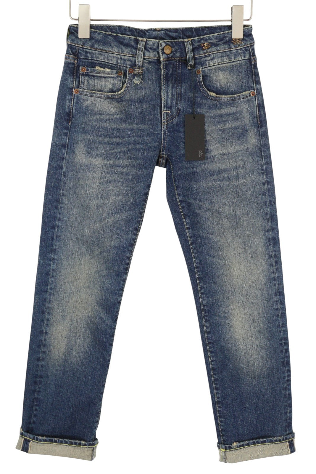 R13 Cuffed Boy Straight Women Jeans 24 Adelaide Stretch Selvedge Limited PF25