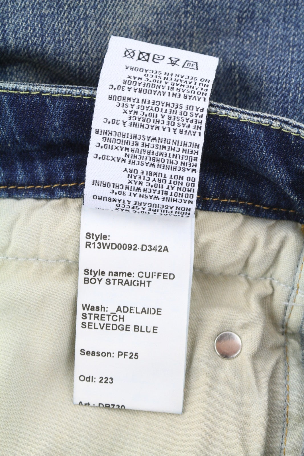 R13 Cuffed Boy Straight Women Jeans 30 Adelaide Stretch Selvedge Limited PF25