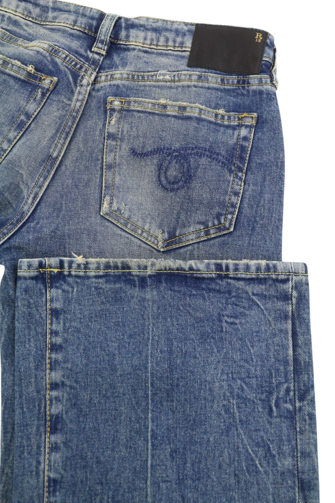 R13 Boy Flare Women Jeans 25 Kelly Stretch Flare Faded Whiskers Blue PF25 RRP645