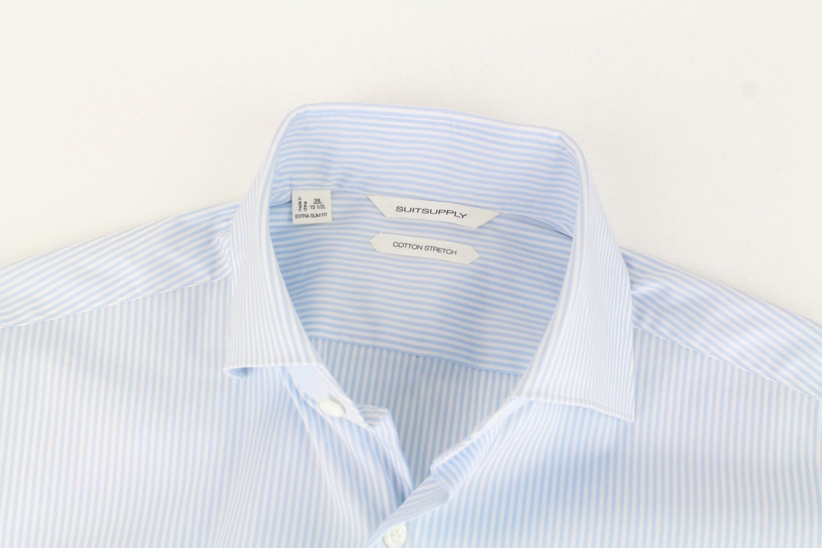 SUITSUPPLY Men's Formal Shirt 39L/15 1/2L Extra Slim Blue Cotton Striped Long