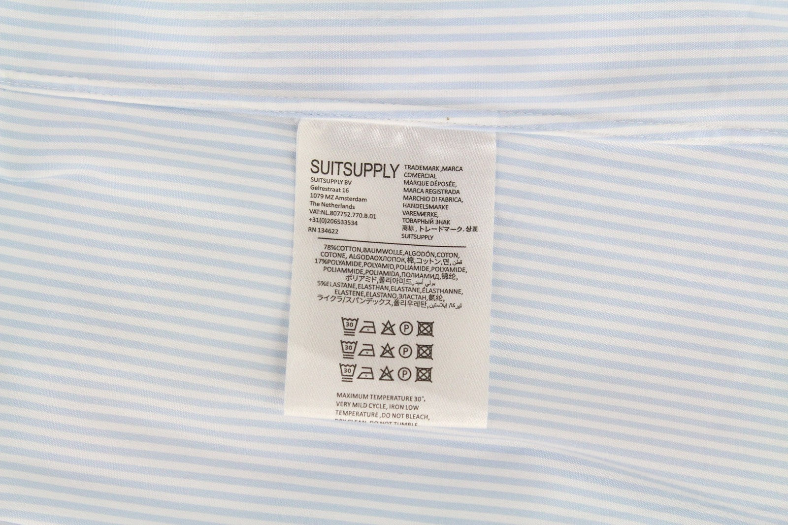 SUITSUPPLY Men's Formal Shirt 39L/15 1/2L Extra Slim Blue Cotton Striped Long