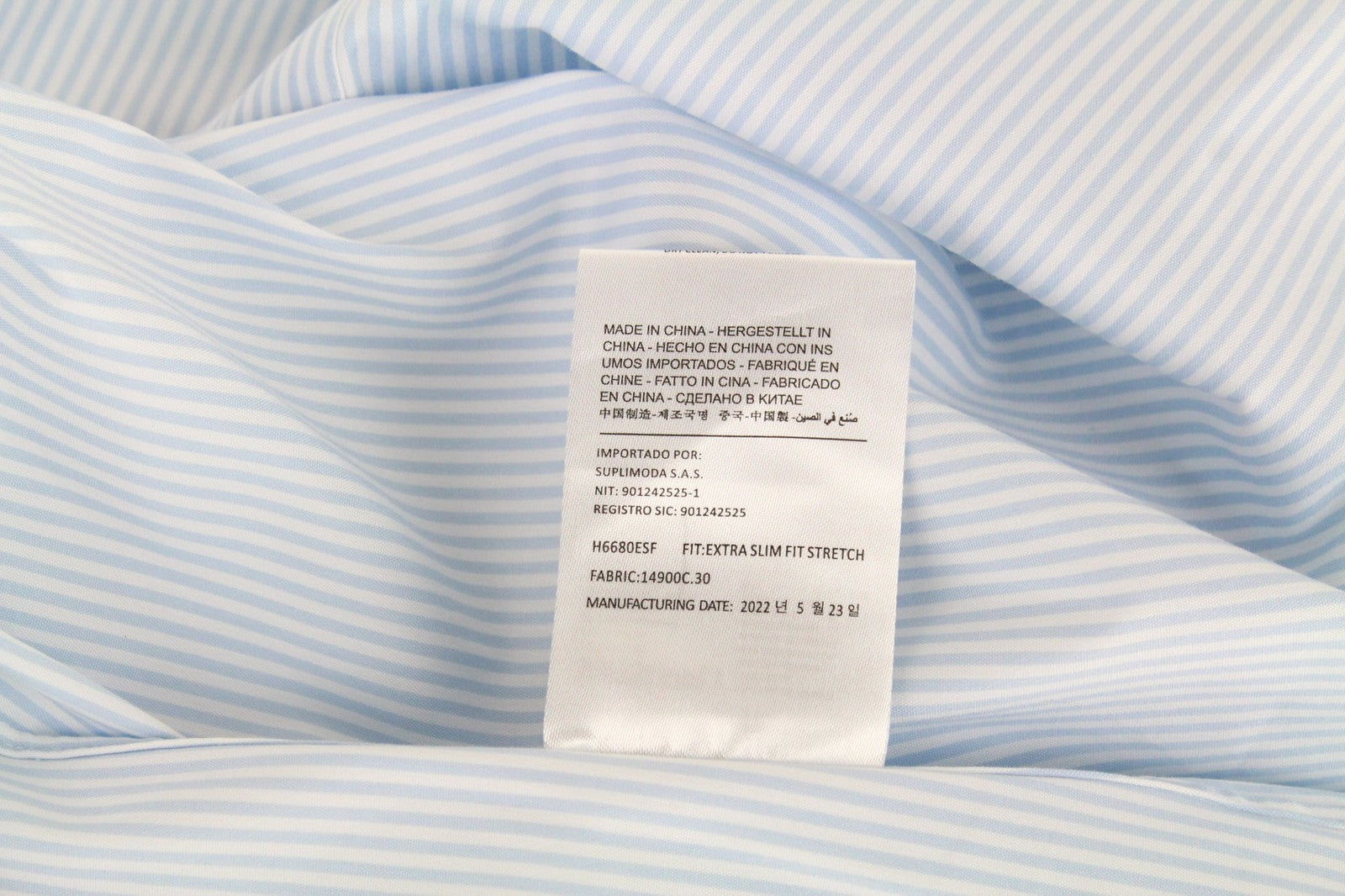 SUITSUPPLY Men's Formal Shirt 39L/15 1/2L Extra Slim Blue Cotton Striped Long