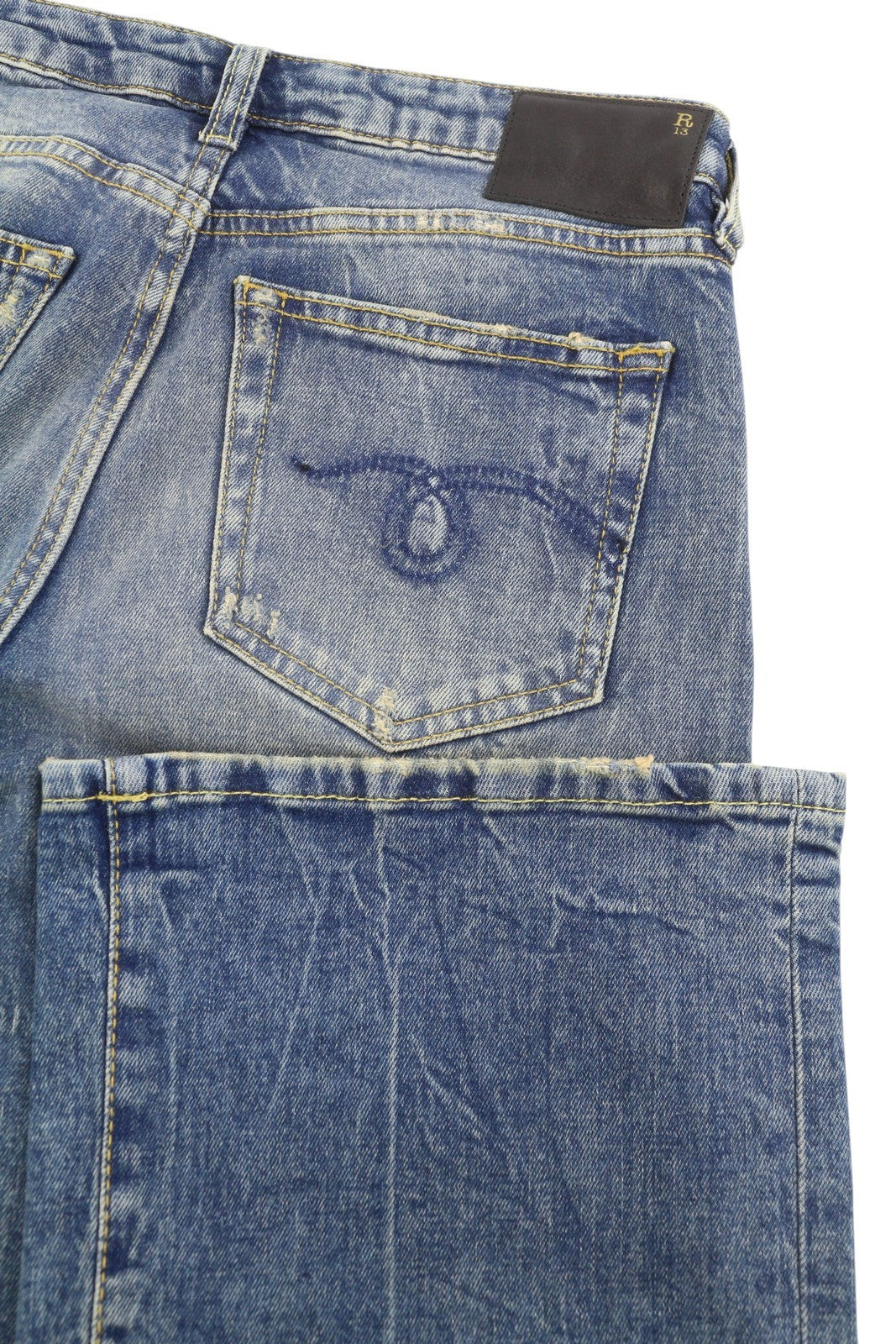 R13 Boy Flare Women Jeans 26 Kelly Stretch Flare Faded Whiskers Blue RRP645