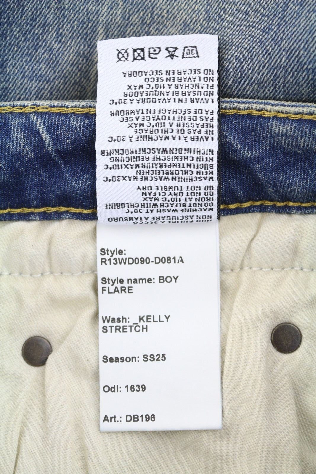 R13 Boy Flare Women Jeans 26 Kelly Stretch Flare Faded Whiskers Blue SS25 RRP645