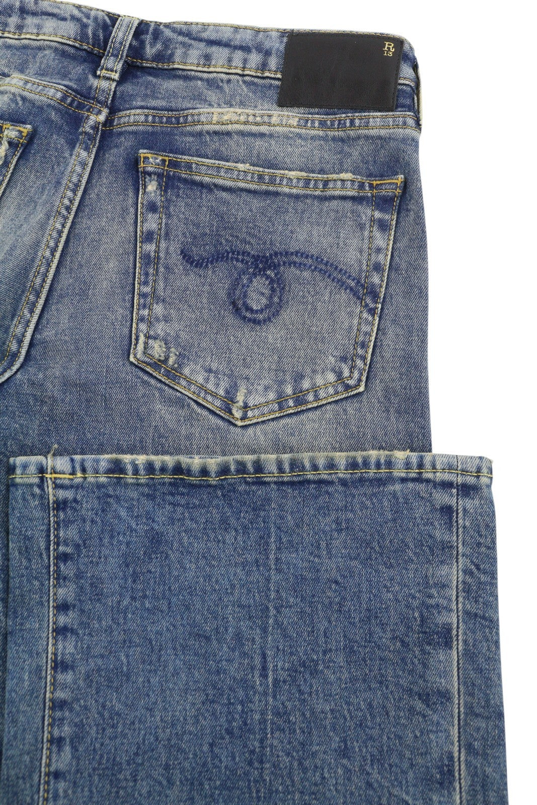 R13 Boy Flare Women Jeans 26 Kelly Stretch Flare Faded Whiskers Blue SS25 RRP645