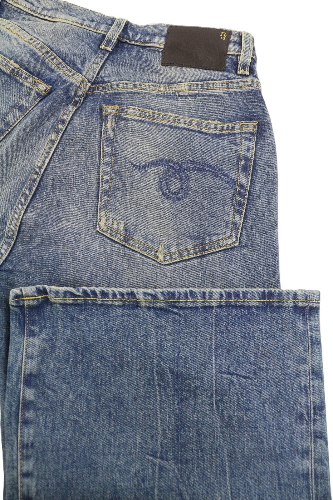 R13 Jane Women Jeans 27 Kelly Stretch Slim Flare Leg Faded Blue PF25 RRP645