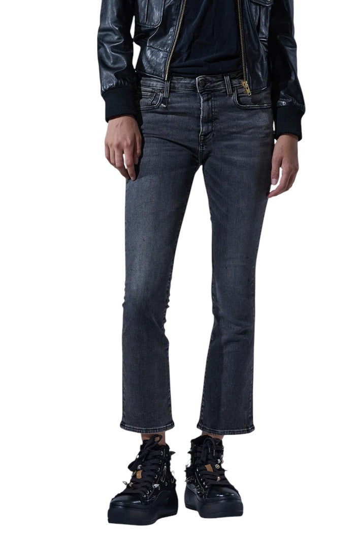 R13 Kick Fit Women Jeans 25 Leyton Black Stretch Faded Slim Straight FW25 RRP630