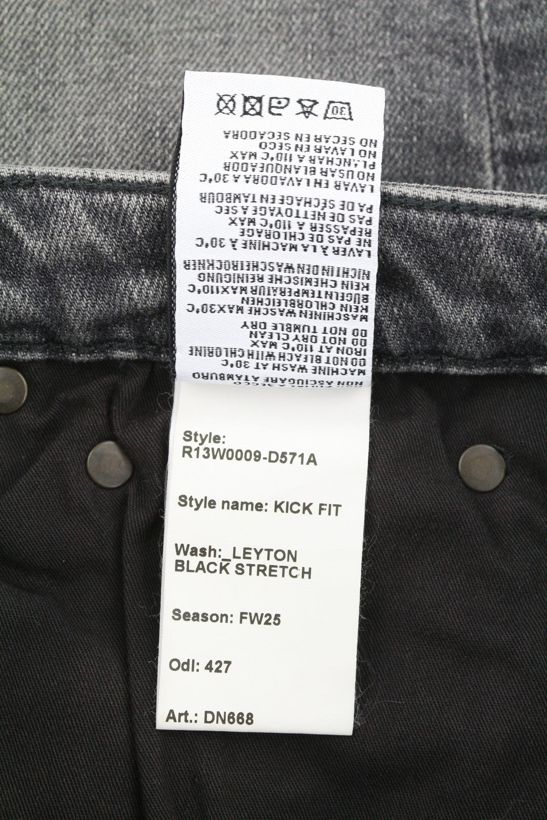 R13 Kick Fit Women Jeans 25 Leyton Black Stretch Faded Slim Straight FW25 RRP630