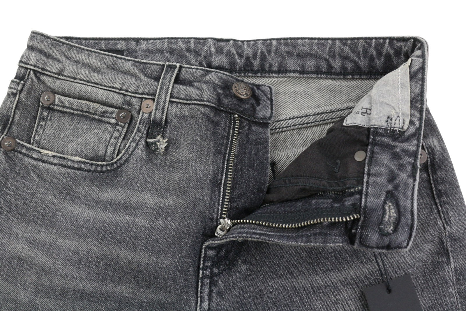 R13 Kick Fit Women Jeans 25 Leyton Black Stretch Faded Slim Straight FW25 RRP630