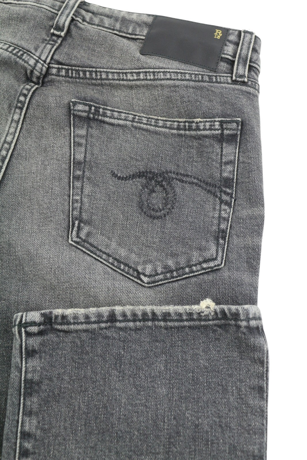 R13 Kick Fit Women Jeans 25 Leyton Black Stretch Faded Slim Straight FW25 RRP630