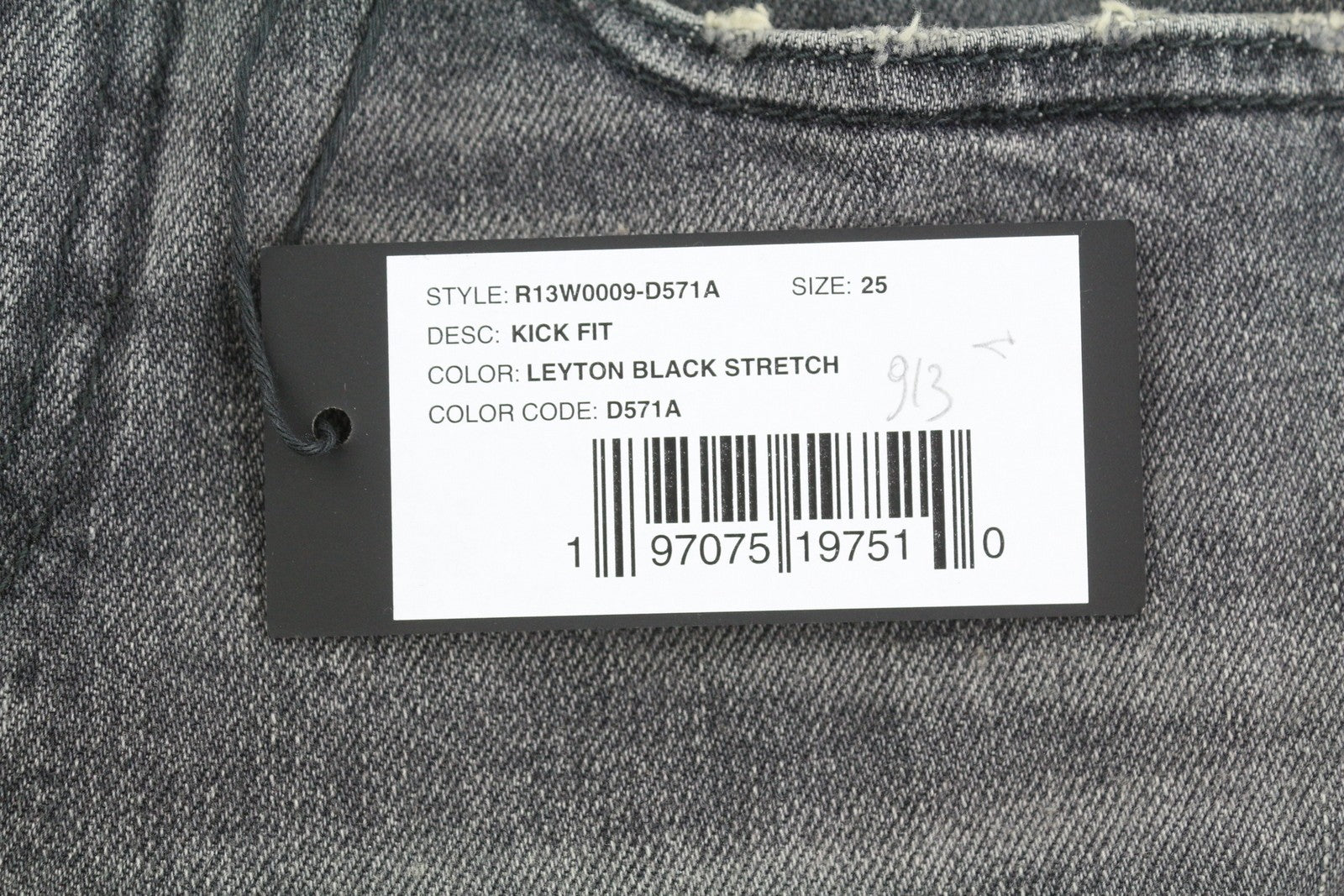 R13 Kick Fit Women Jeans 25 Leyton Black Stretch Faded Slim Straight FW25 RRP630