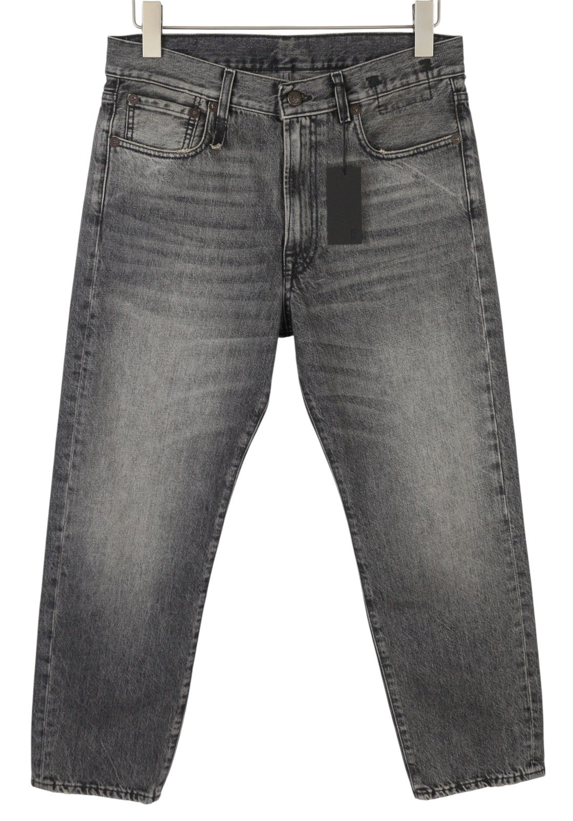 R13 Boyfriend Women Jeans 26 Leyton Black Faded Whiskers Cropped Zip Fly FW25