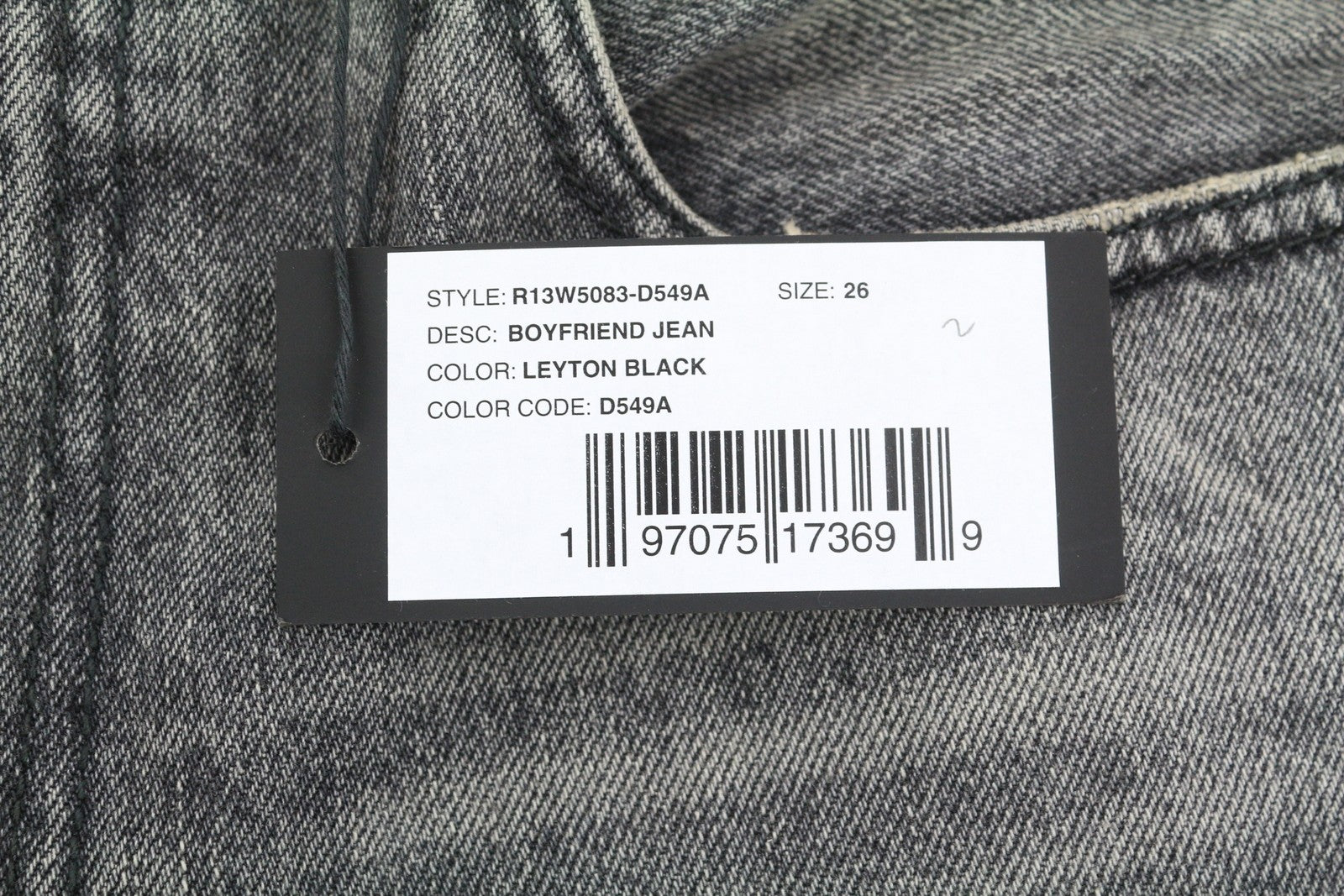 R13 Boyfriend Women Jeans 26 Leyton Black Faded Whiskers Cropped Zip Fly FW25