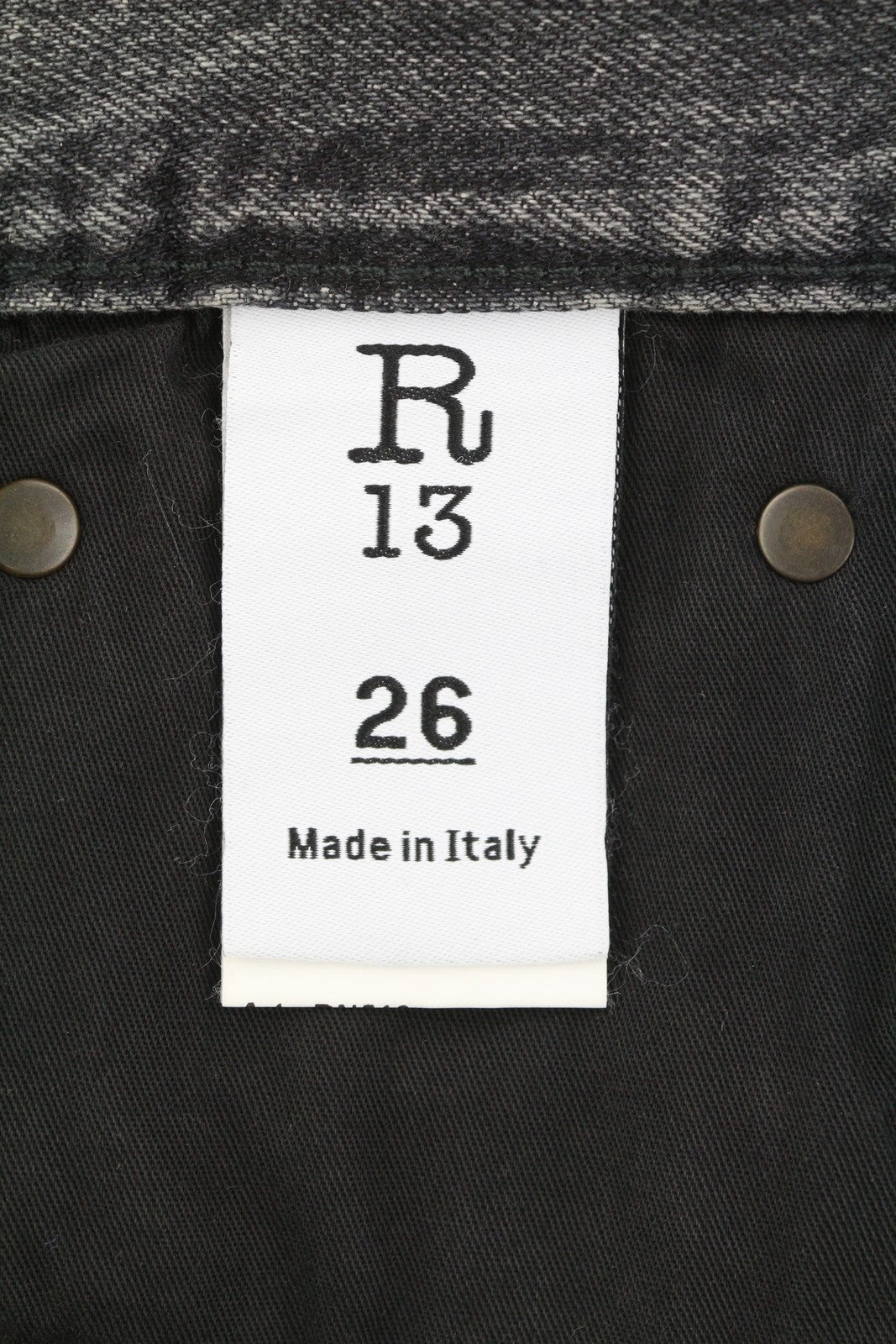 R13 Boyfriend Women Jeans 26 Leyton Black Faded Whiskers Cropped Zip Fly FW25