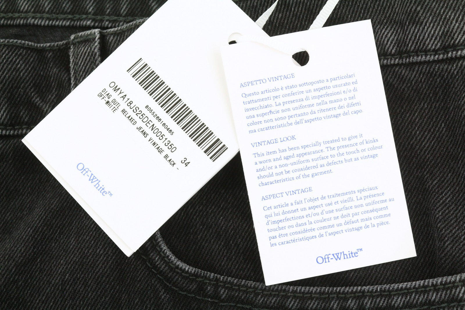 OFF-WHITE c/o VIRGIL ABLOH Diag Outl Relaxed Men Jeans W34 Black AW25 RRP799