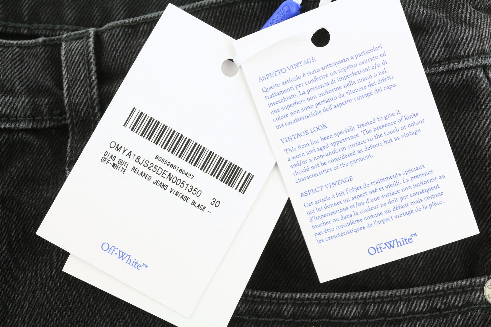 OFF-WHITE c/o VIRGIL ABLOH Diag Outl Relaxed Men Jeans W30 Black AW25 RRP799