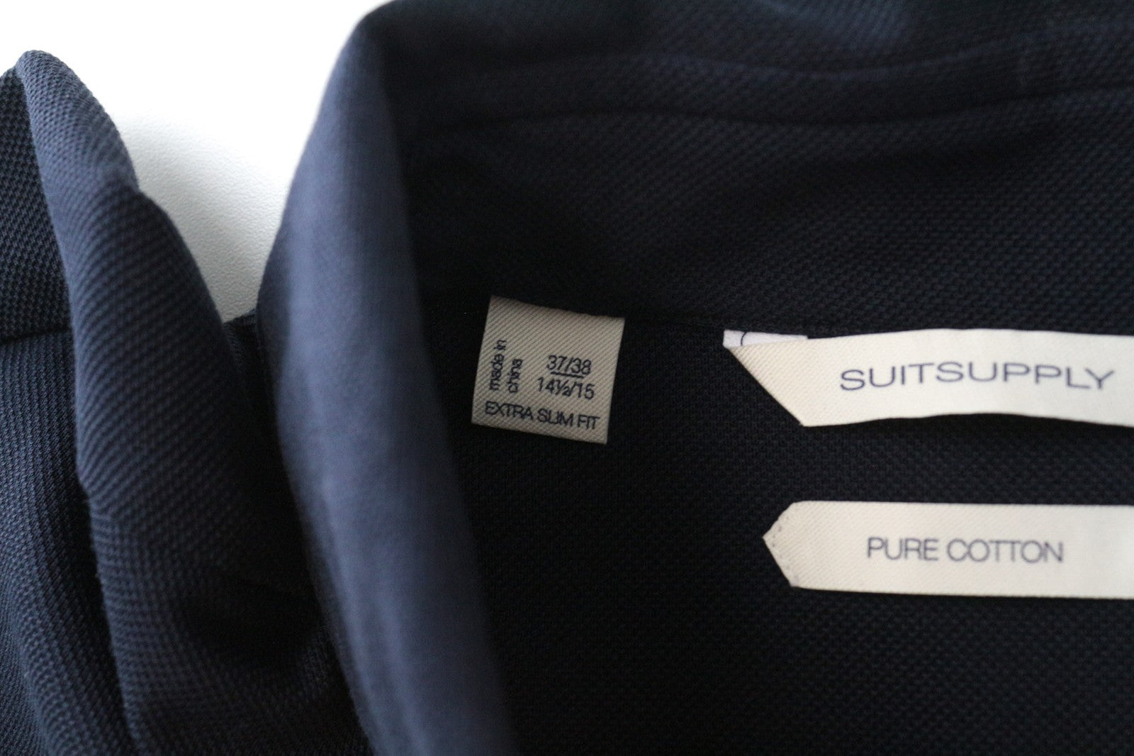 SUITSUPPLY Men's Formal Shirt 37/14 1/2 Navy Cotton Polo Slim Cutaway Extra Fit