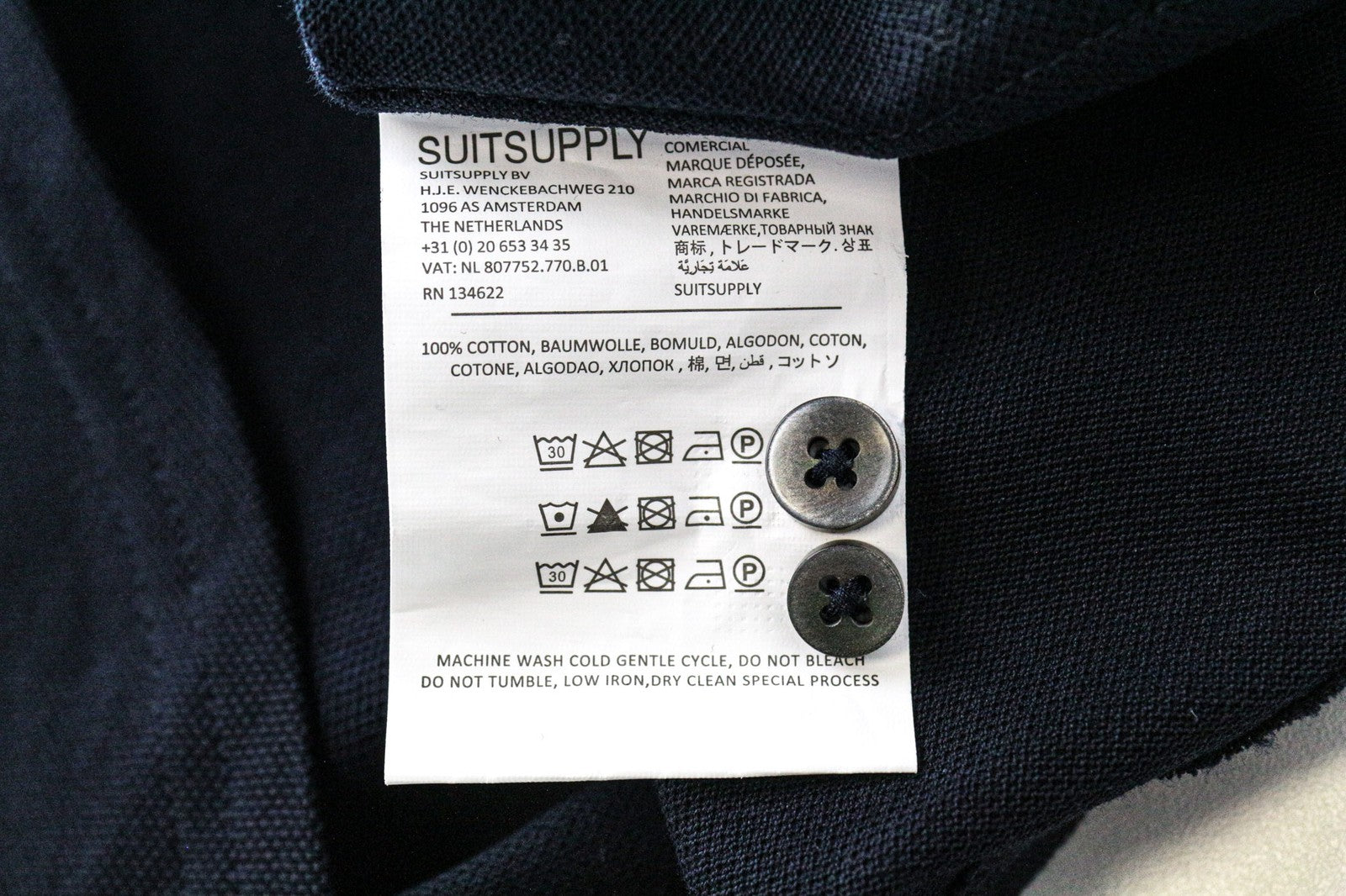 SUITSUPPLY Men's Formal Shirt 37/14 1/2 Navy Cotton Polo Slim Cutaway Extra Fit