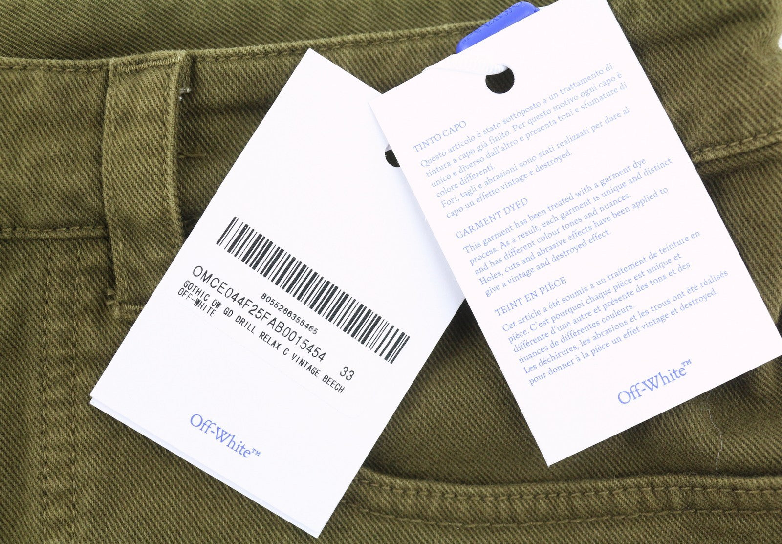 OFF-WHITE c/o VIRGIL ABLOH Gothic Drill Relax Men Jeans W33 Brown Cargo F25