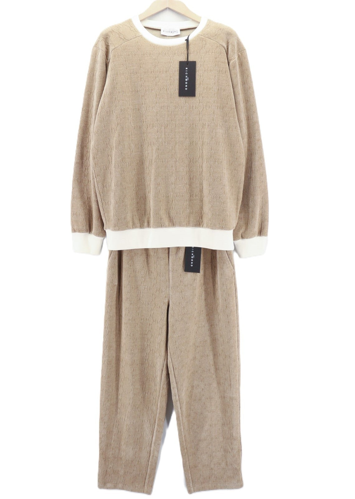 JOHN RICHMOND Mens Set M Brown Patterned Sweatshirt Straight  Pants 2 Pc