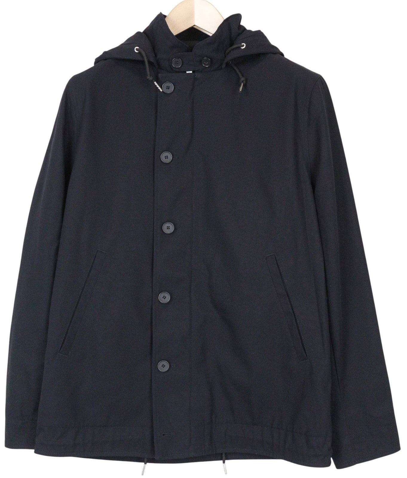SANDRO Men's Jacket XS Navy Blue Casual Cotton Hooded Single-Breasted Coat