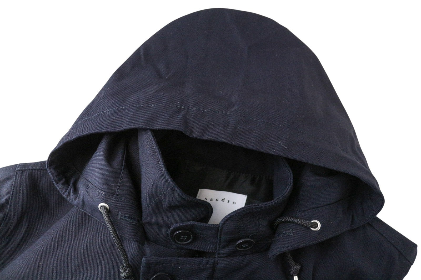 SANDRO Men's Jacket XS Navy Blue Casual Cotton Hooded Single-Breasted Coat