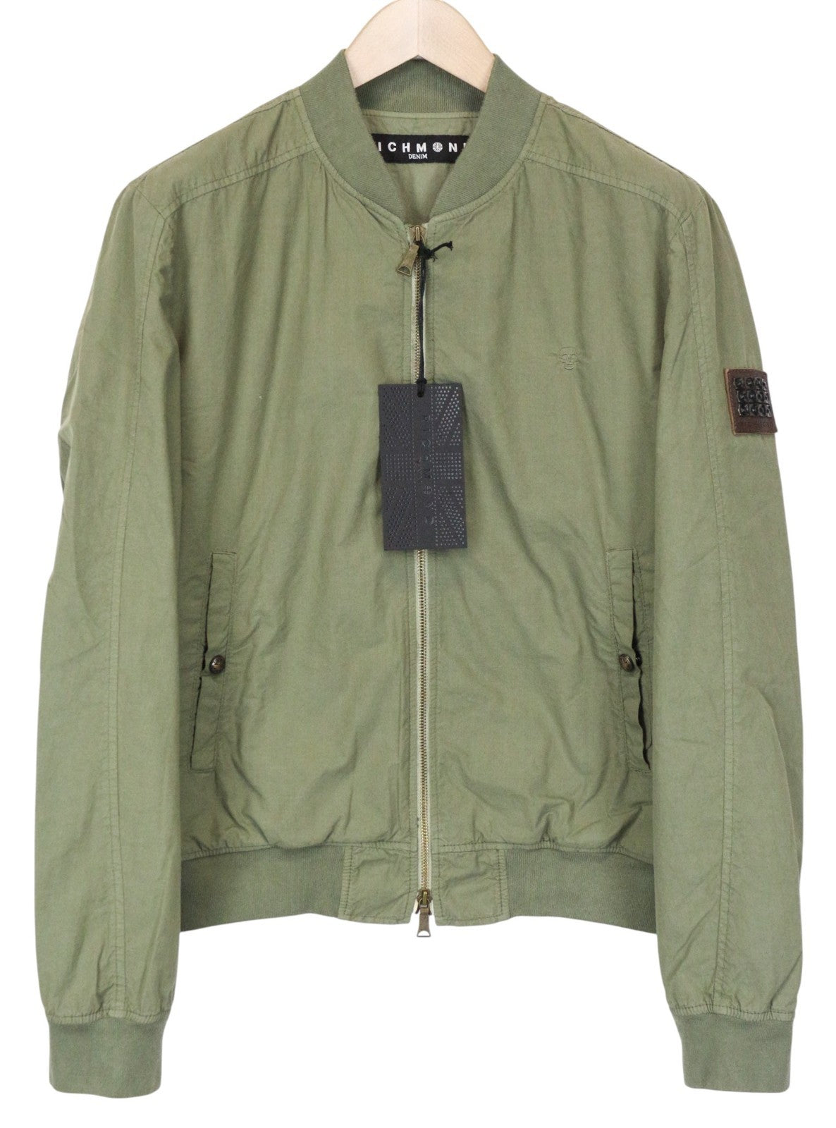 RICHMOND Men's Bomber Jacket 48 Green Pure Cotton Lightweight Casual Style