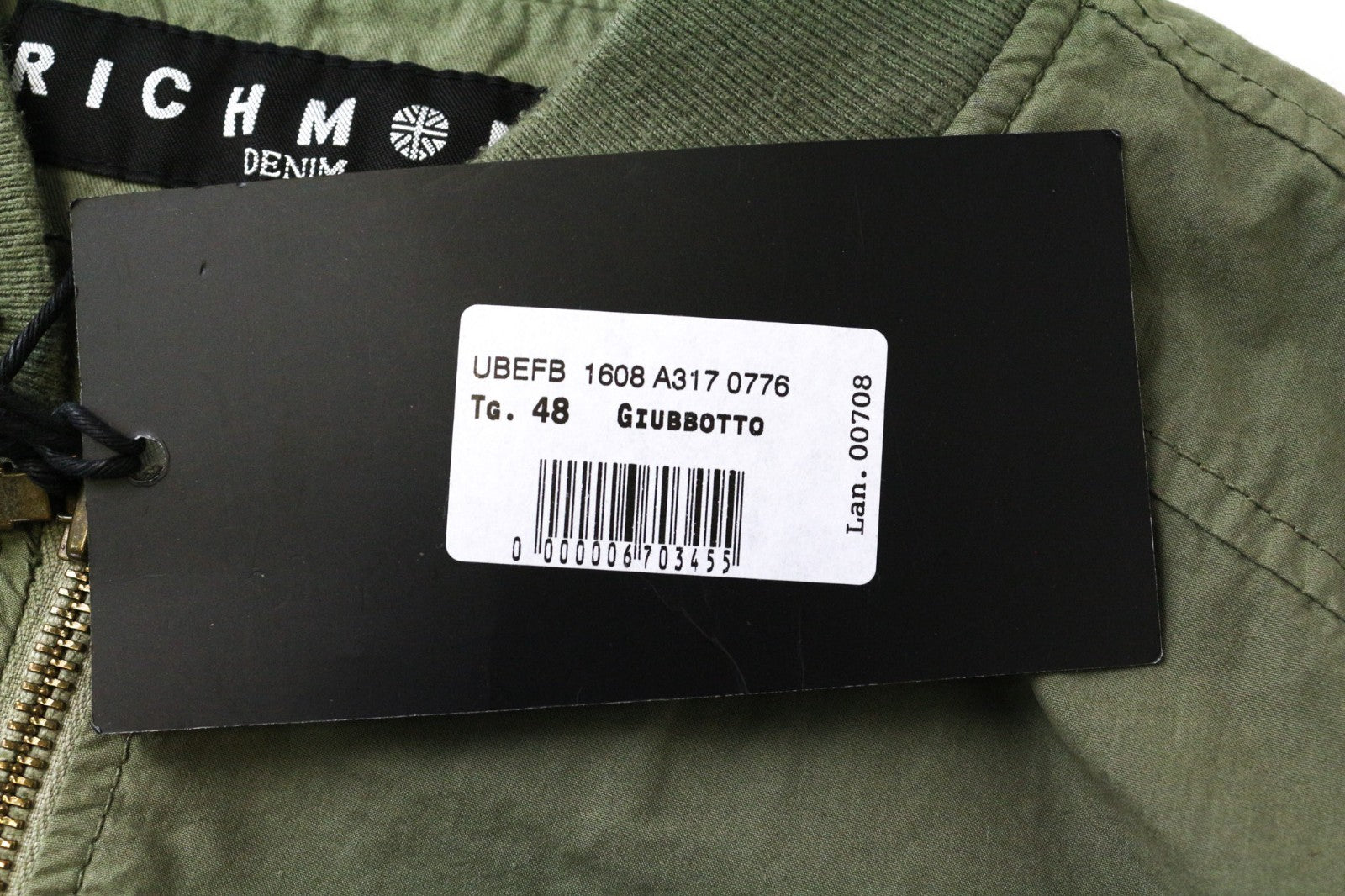 RICHMOND Men's Bomber Jacket 48 Green Pure Cotton Lightweight Casual Style