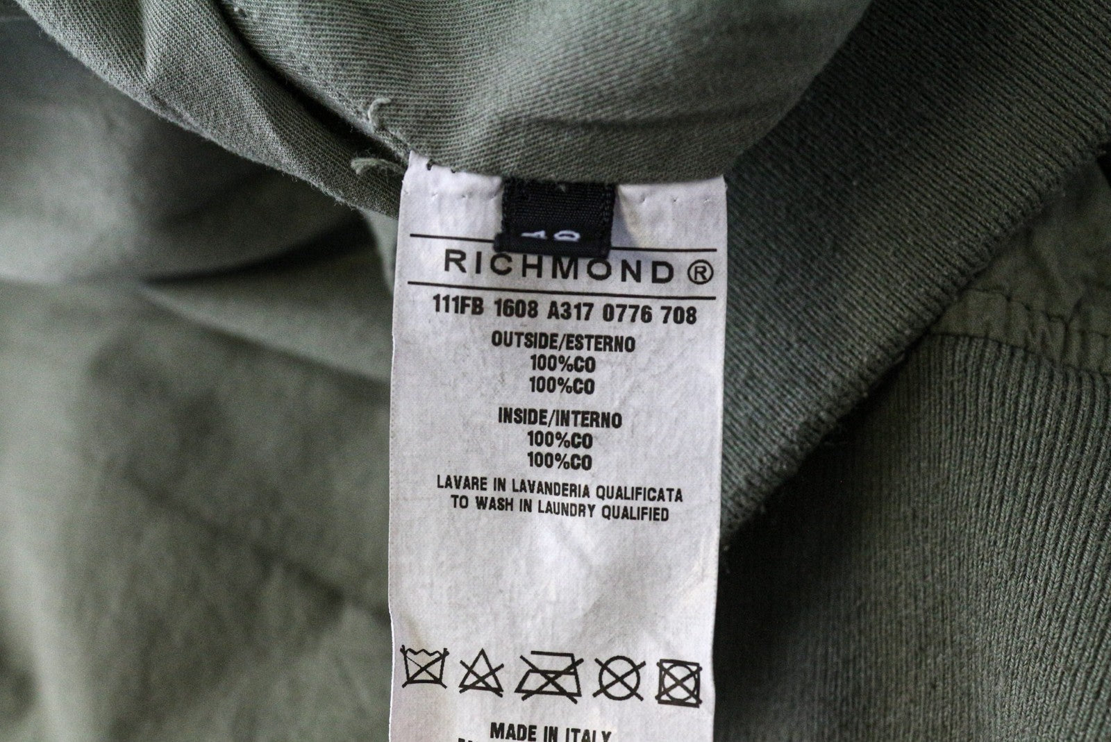 RICHMOND Men's Bomber Jacket 48 Green Pure Cotton Lightweight Casual Style