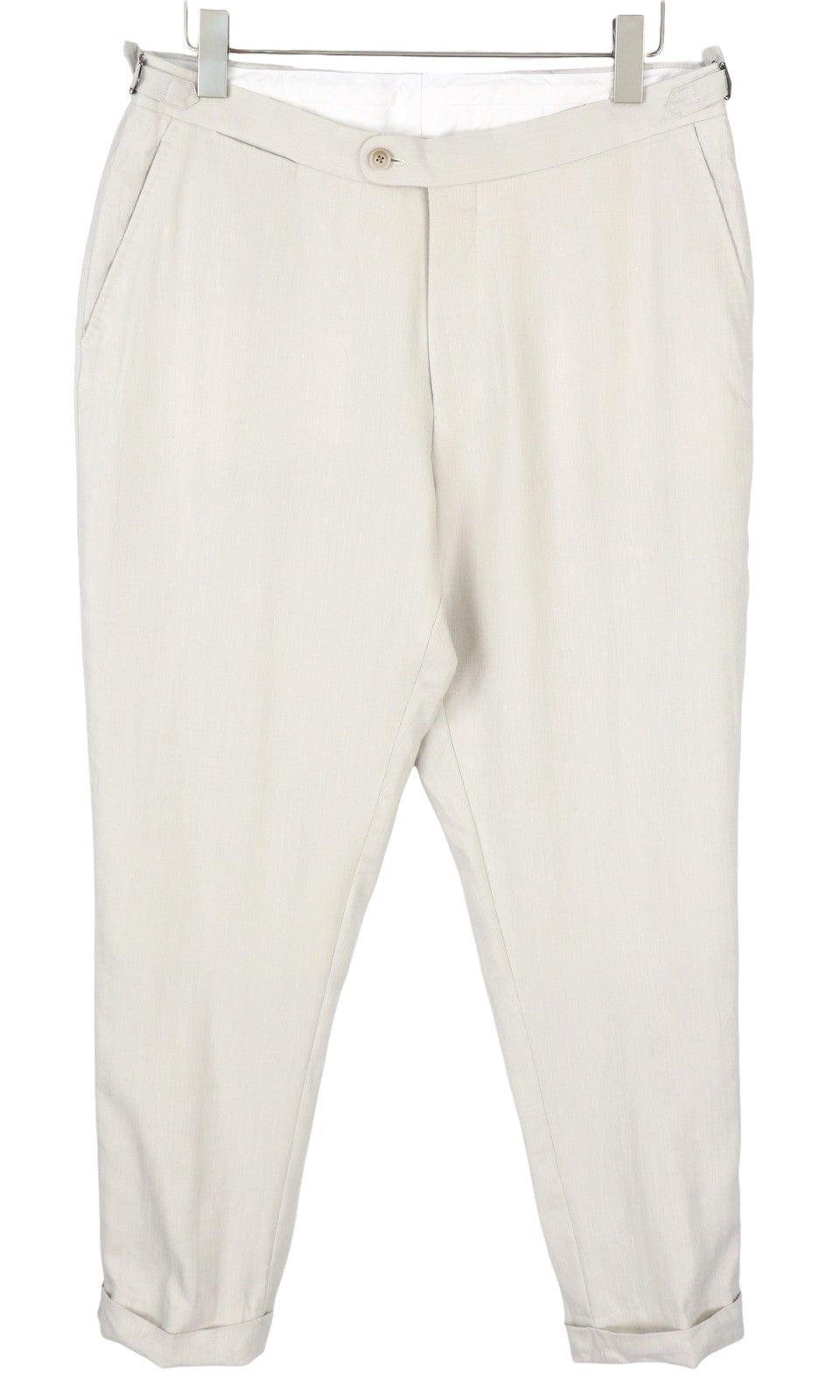 SUITSUPPLY Brescia Men Trousers UK42L Light Grey Linen Wool Silk Turn Up Slim