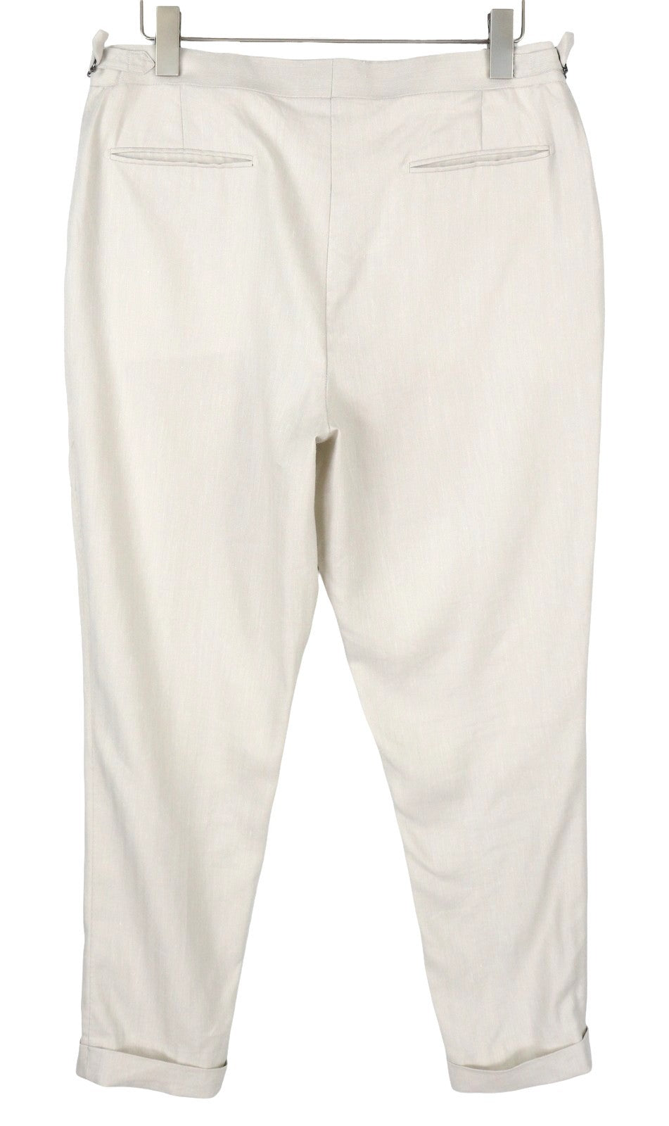 SUITSUPPLY Brescia Men Trousers UK42L Light Grey Linen Wool Silk Turn Up Slim