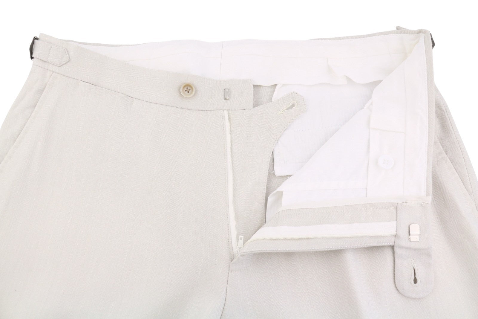 SUITSUPPLY Brescia Men Trousers UK42L Light Grey Linen Wool Silk Turn Up Slim