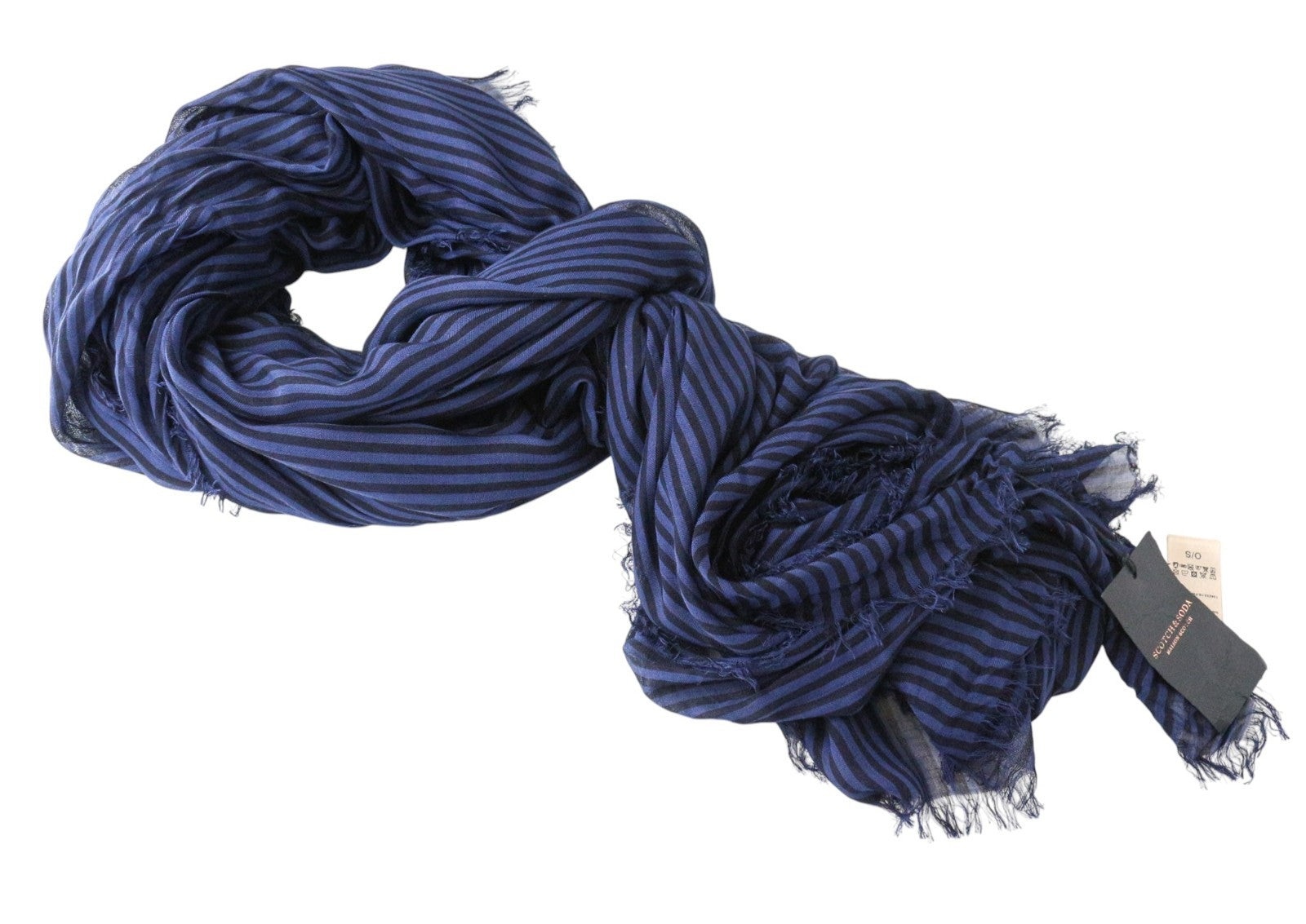 MAISON SCOTCH Women's Scarf OS Blue Casual Lightweight Striped Pattern Wrap