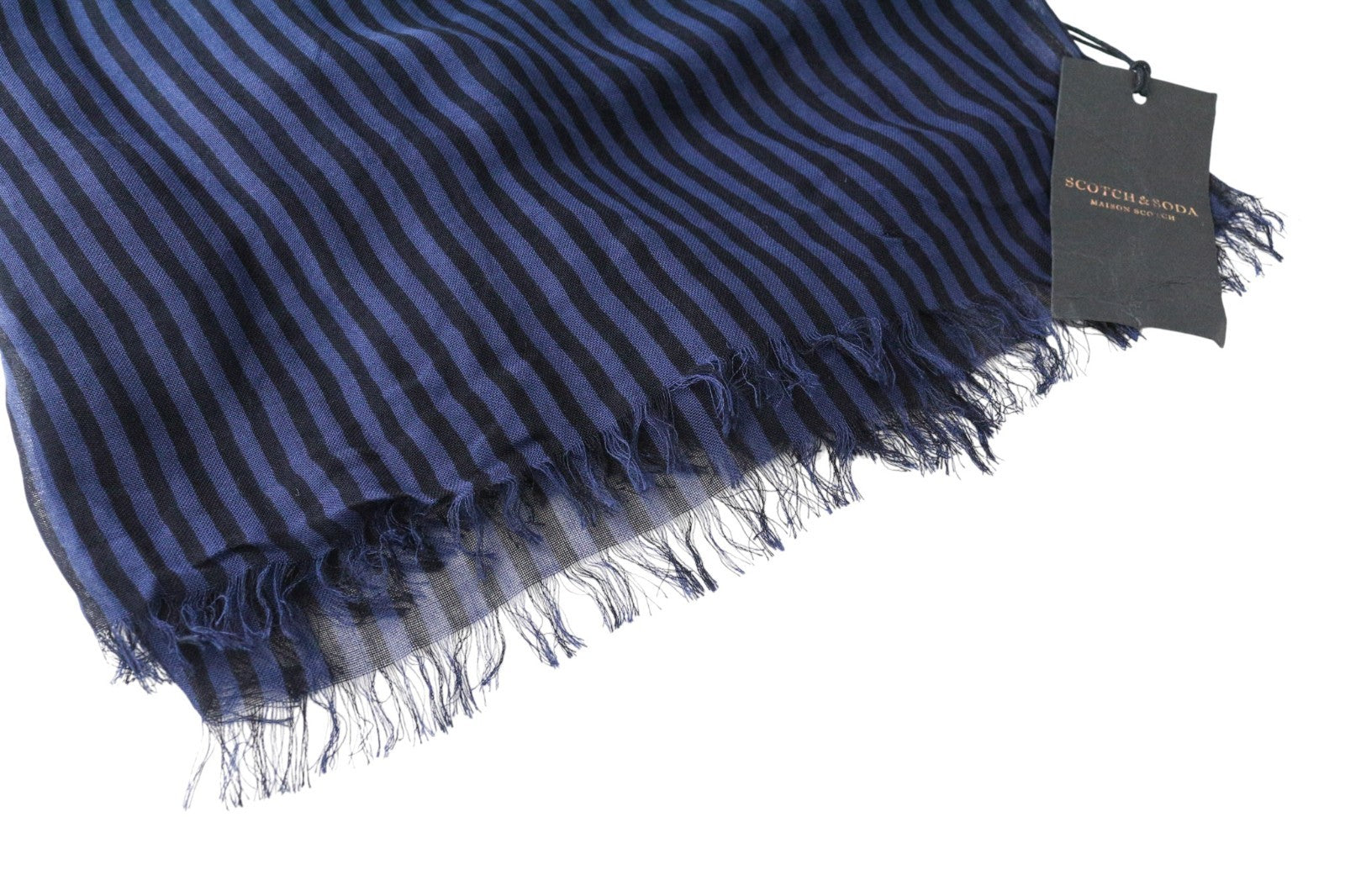 MAISON SCOTCH Women's Scarf OS Blue Casual Lightweight Striped Pattern Wrap