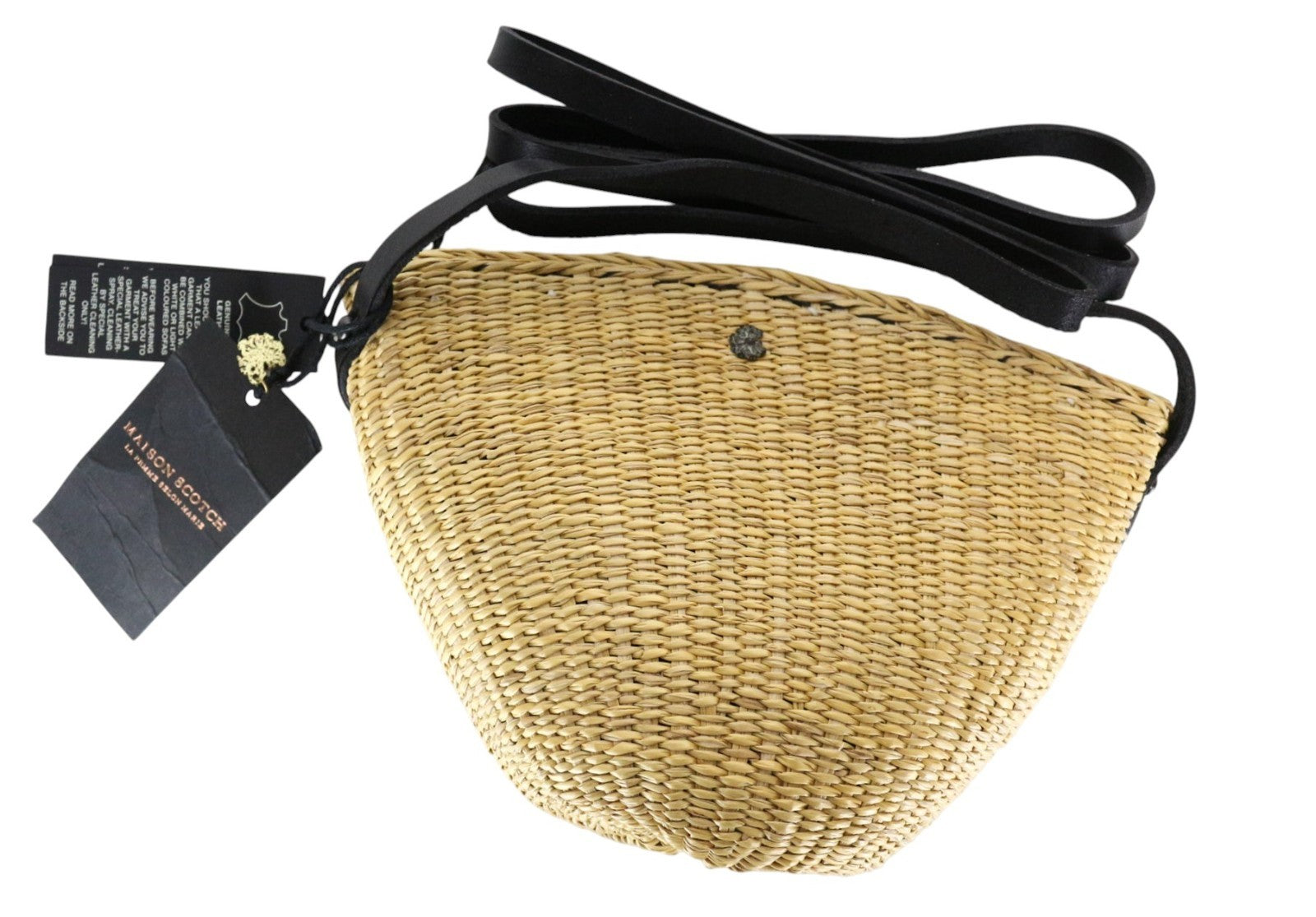 MAISON SCOTCH Women's Crossbody Bag OS Straw Braided Brown Strap Leather Trim