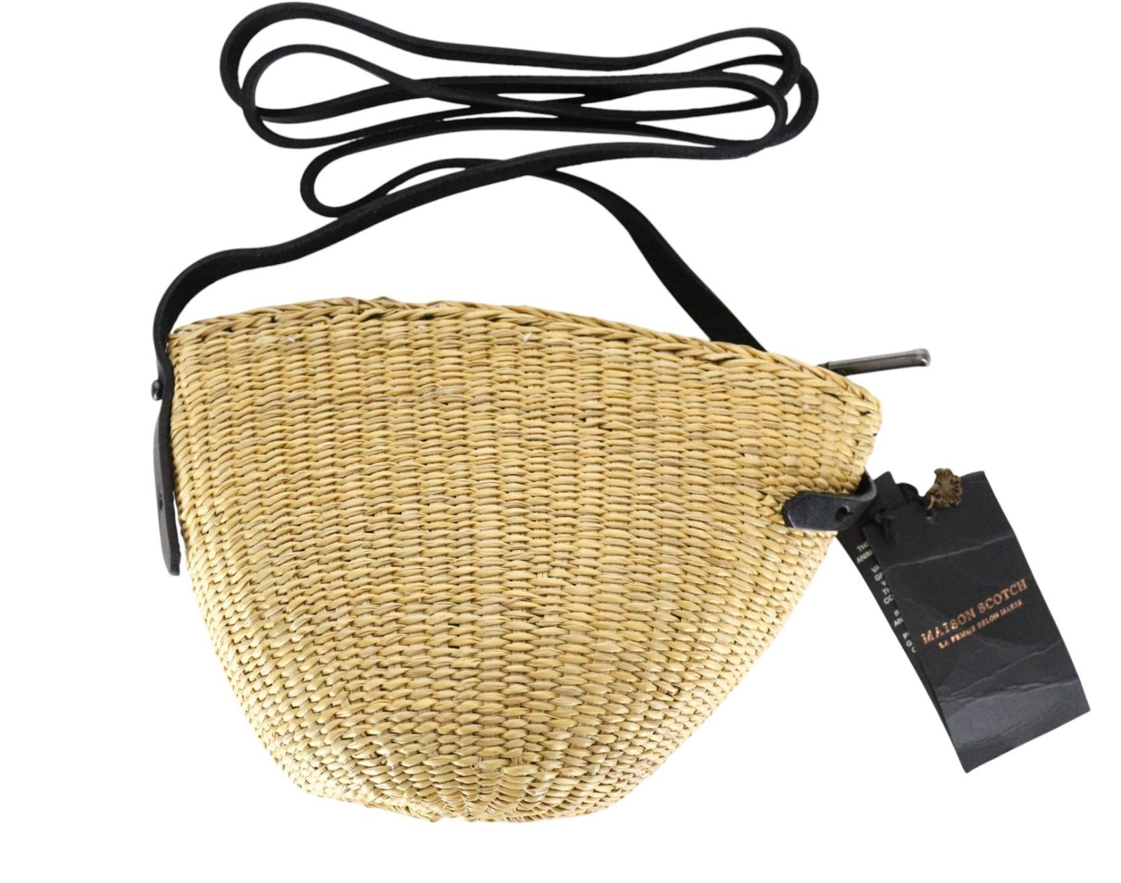 MAISON SCOTCH Women's Crossbody Bag OS Straw Braided Brown Strap Leather Trim